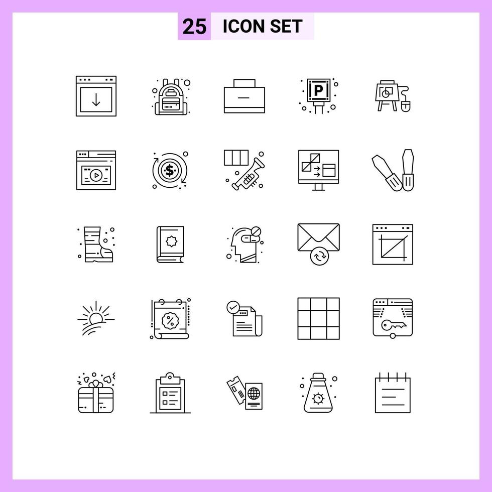 25 kreativ ikoner modern tecken och symboler av uppkopplad tecken väska parkering bil redigerbar vektor design element