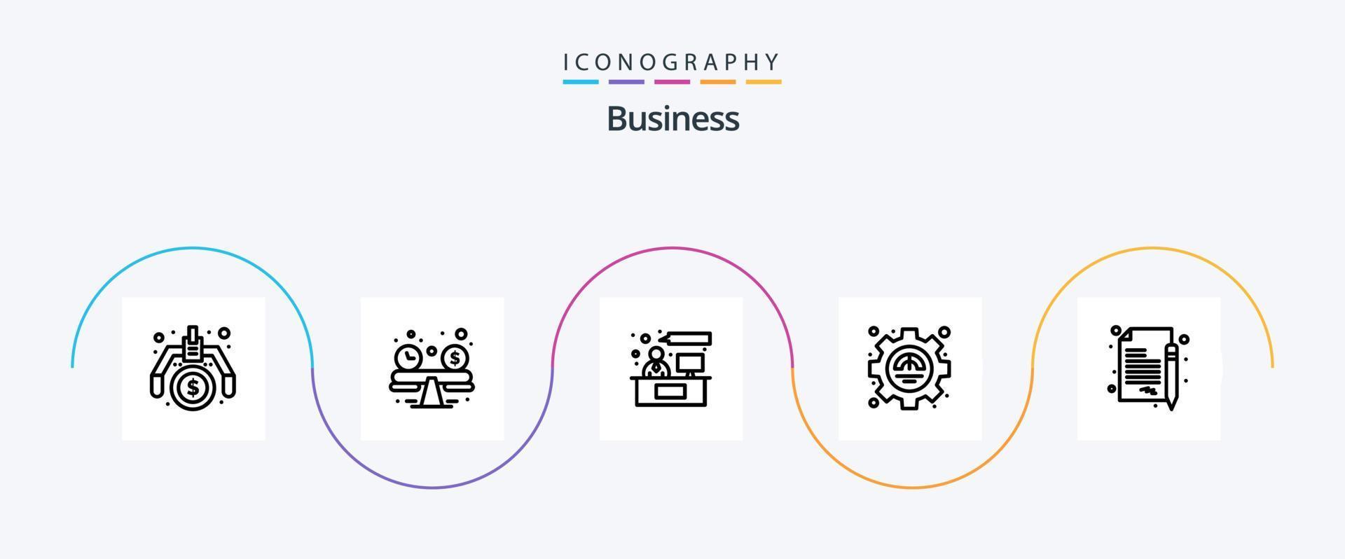 Business Line 5 Icon Pack inklusive Vertrag. Zeichen. Beratung. Produktivität. Exzellenz vektor