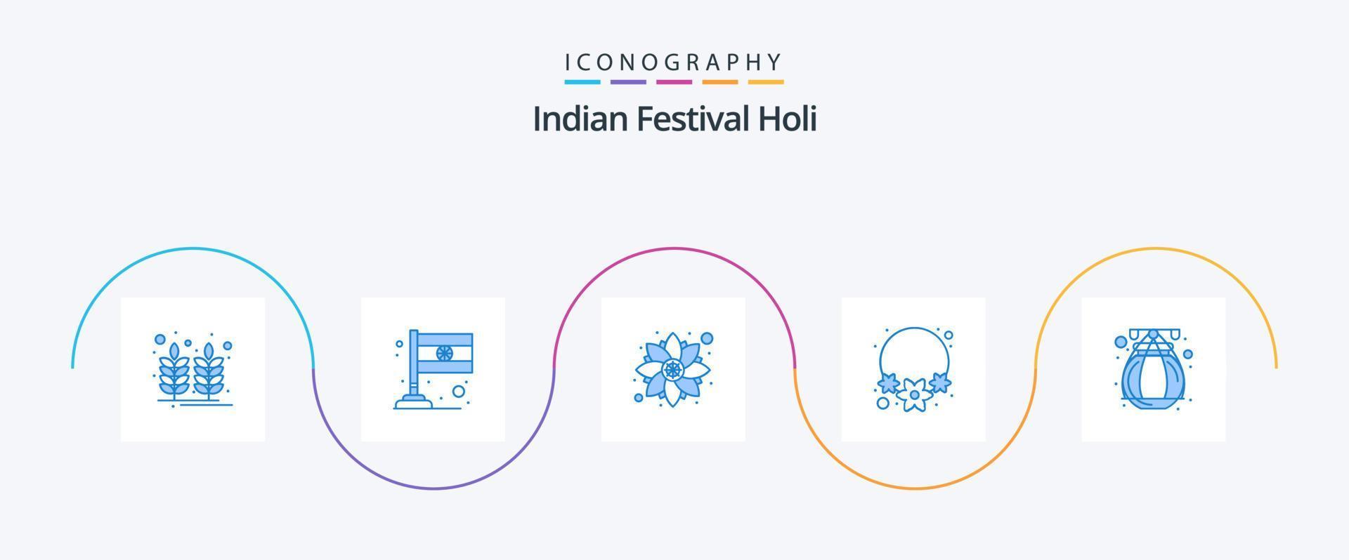 Holi Blue 5 Icon Pack inklusive . Topf. Muster. Indien. Halskette vektor