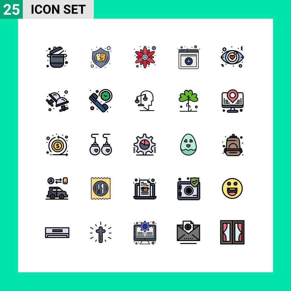 redigerbar vektor linje packa av 25 enkel fylld linje platt färger av öga tjänster skydda uppkopplad Sol blomma redigerbar vektor design element