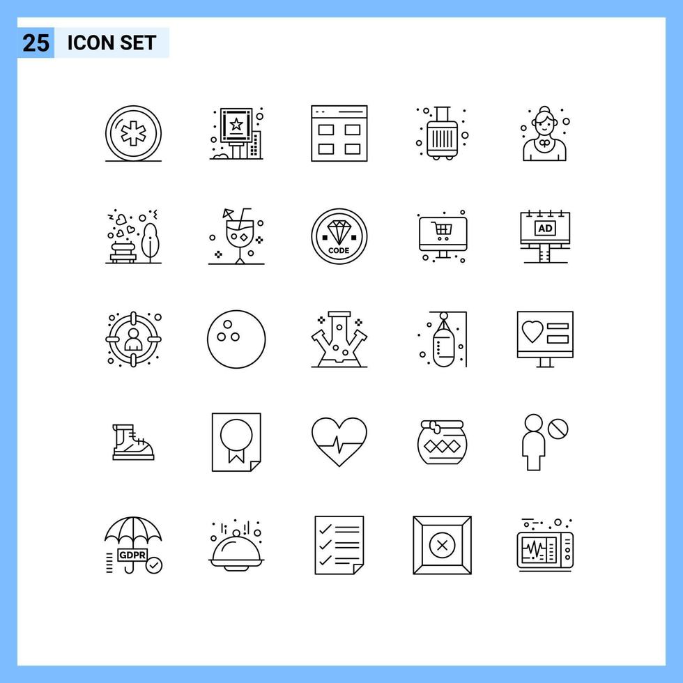 packa av 25 modern rader tecken och symboler för webb skriva ut media sådan som catering bagage styrelse påsar användare redigerbar vektor design element