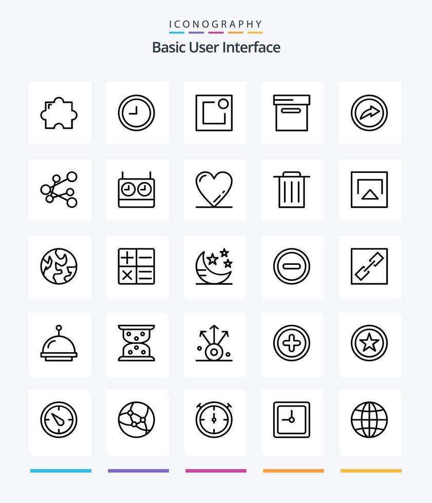 Creative Basic 25 Outline Icon Pack wie Like. Timer. Archiv. Uhr. Teilen vektor