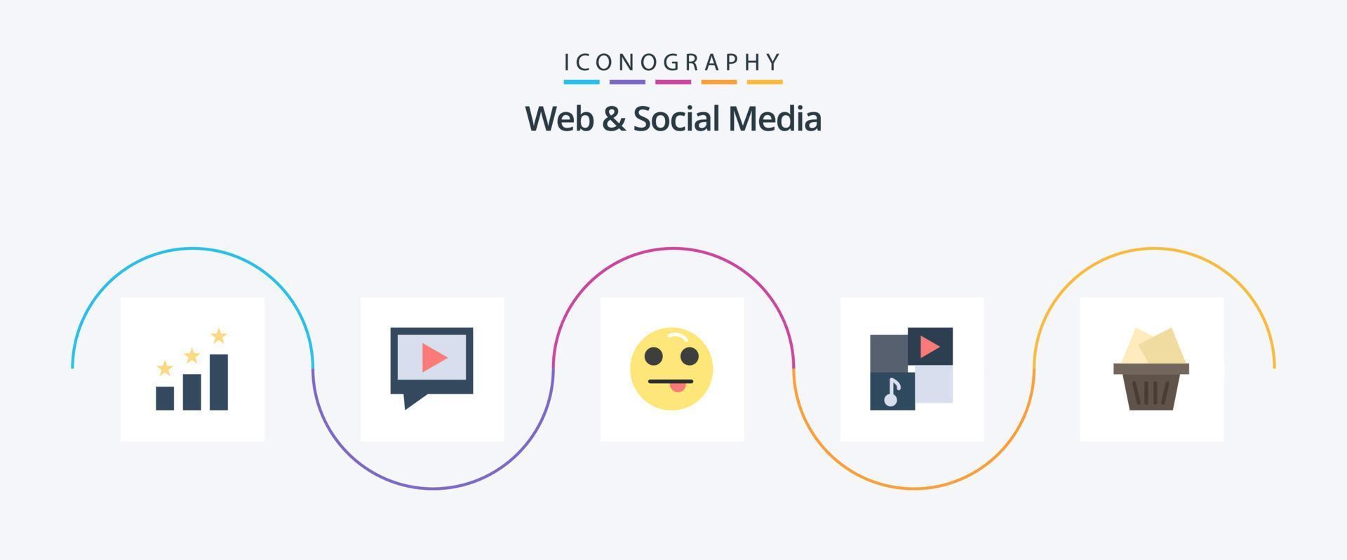 Web- und Social-Media-Flat-5-Icon-Pack einschließlich . Kasten. glücklich. Post. Musik vektor