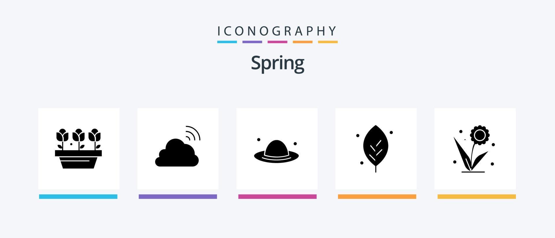 Spring Glyph 5 Icon Pack inklusive Flora. Natur. Wetter. Blatt. Feder. kreatives Symboldesign vektor