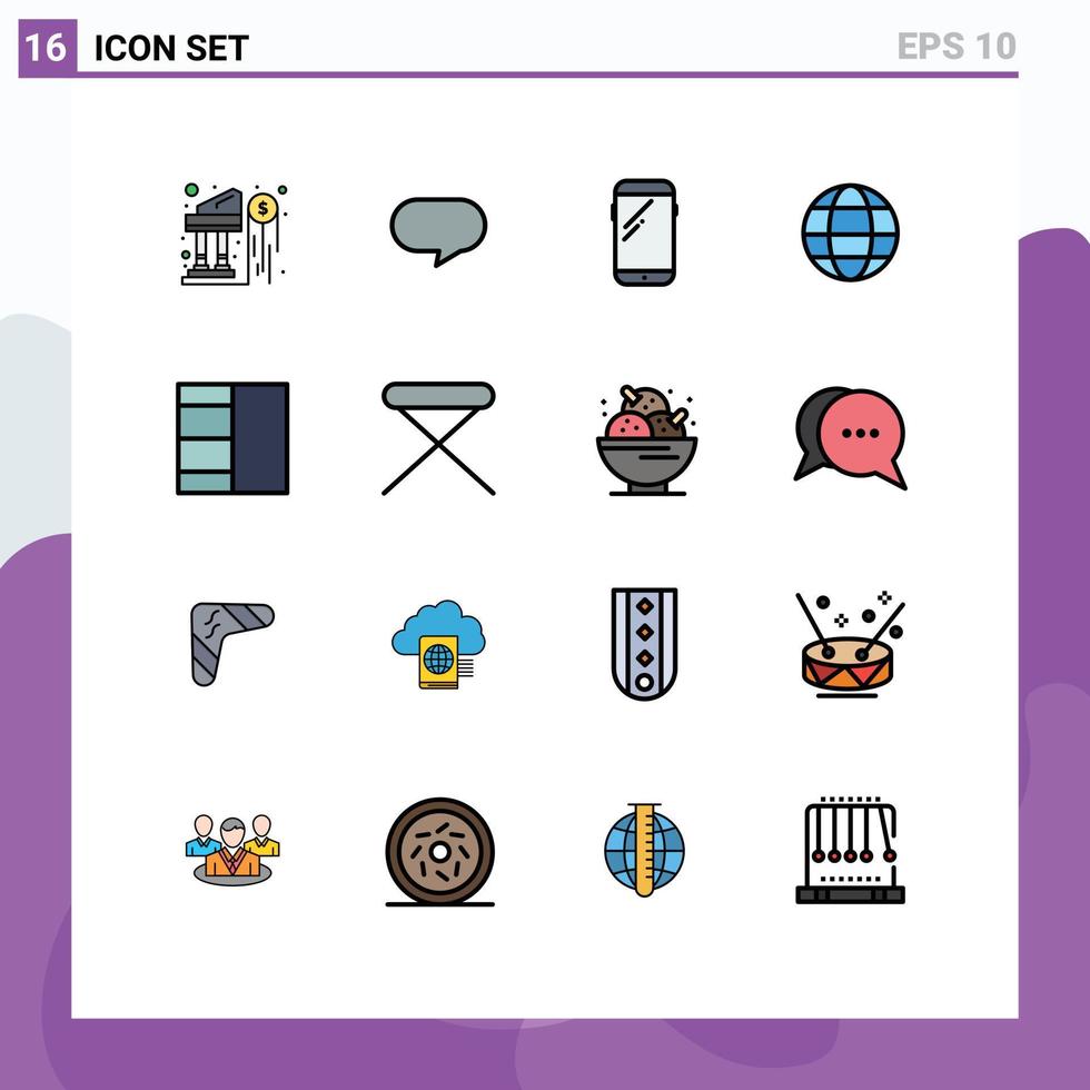 Satz von 16 flachen, farbgefüllten Vektorlinien auf dem Raster für Haushaltsgeräte Raster Smartphone Web Globus editierbare kreative Vektordesign-Elemente vektor