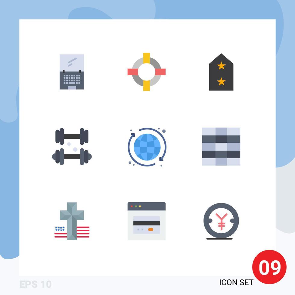 Gruppe von 9 flachen Farbzeichen und Symbolen für bearbeitbare Vektordesign-Elemente der medizinischen Armee des Gesundheitswesens der Kugel vektor