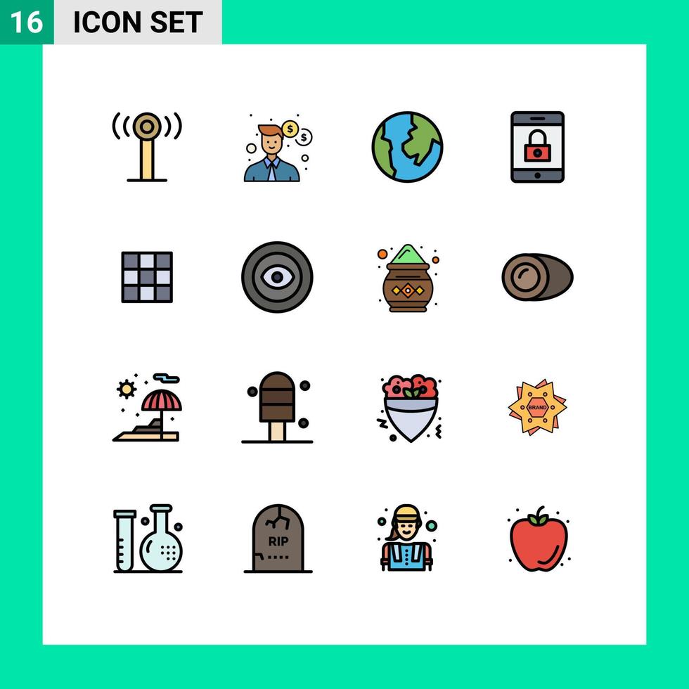 grupp av 16 platt Färg fylld rader tecken och symboler för tilldela uppsättningar Karta Instagram utfodra redigerbar kreativ vektor design element