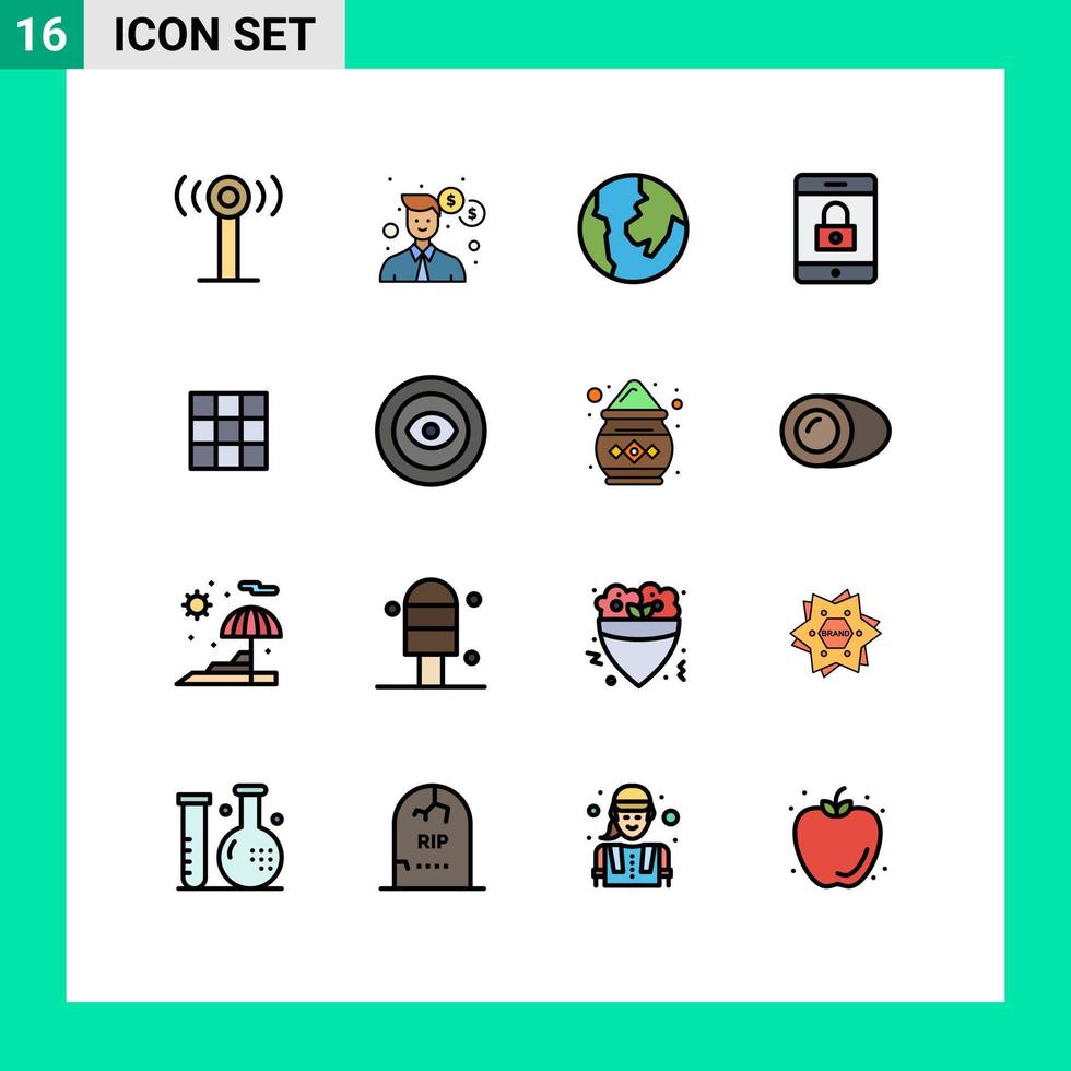 gruppe von 16 flachen farbgefüllten linien zeichen und symbole für preissätze karten instagram-feed editierbare kreative vektordesignelemente vektor