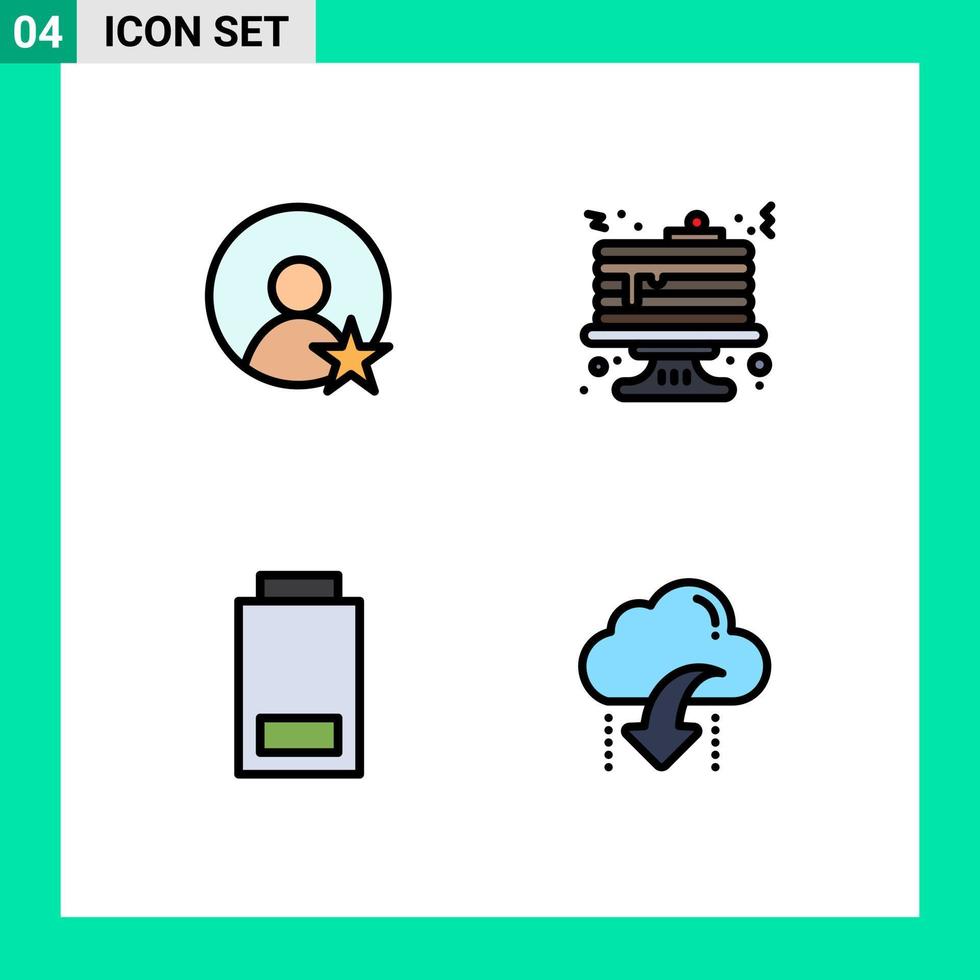 Stock Vektor Icon Pack mit 4 Zeilenzeichen und Symbolen für die Bewertung von niedrigen Frühstückspfannkuchen Download editierbare Vektordesign-Elemente