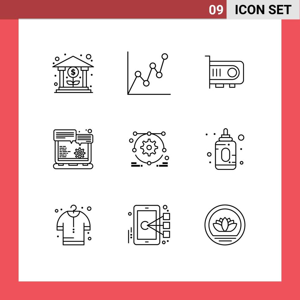 modern uppsättning av 9 konturer och symboler sådan som miljö utveckling kraft alternativ hemsida browser redigerbar vektor design element