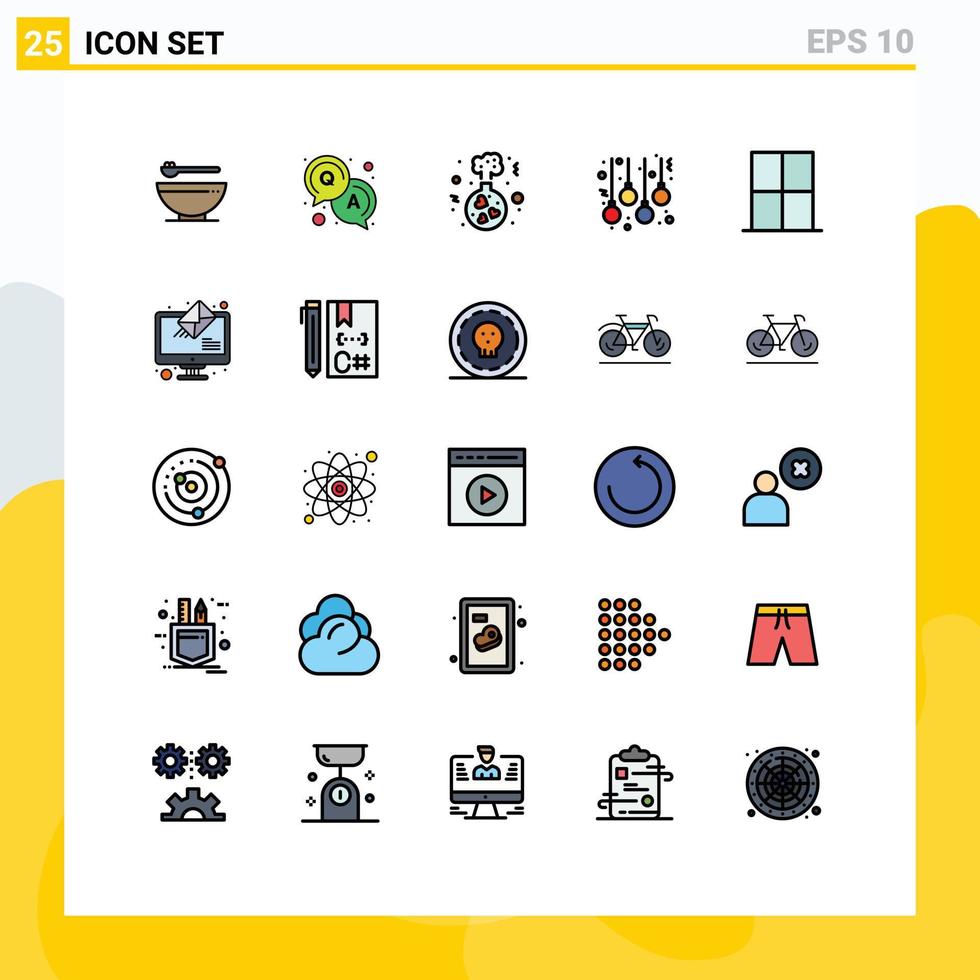 25 universelle, gefüllte Linien-Flachfarben für Web- und mobile Anwendungen, Innenmöbel, Herzlampen, Kugeln, editierbare Vektordesign-Elemente vektor