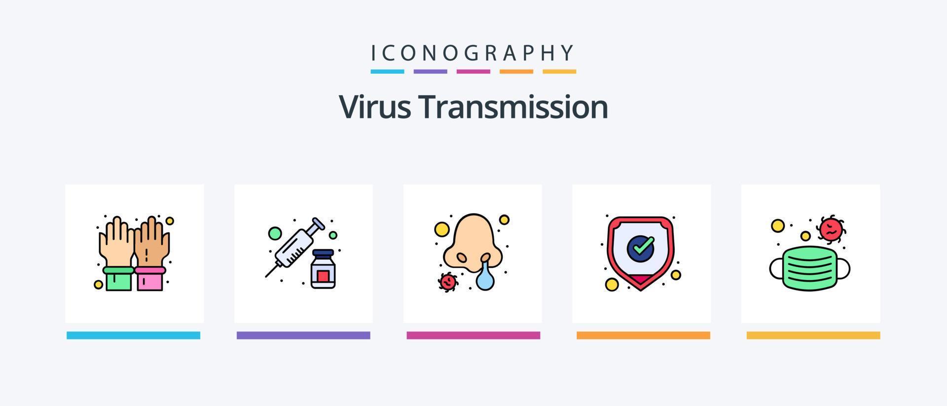 virus överföring linje fylld 5 ikon packa Inklusive coronavirus. näsa infektion. hosta. nasal infektion. kall. kreativ ikoner design vektor