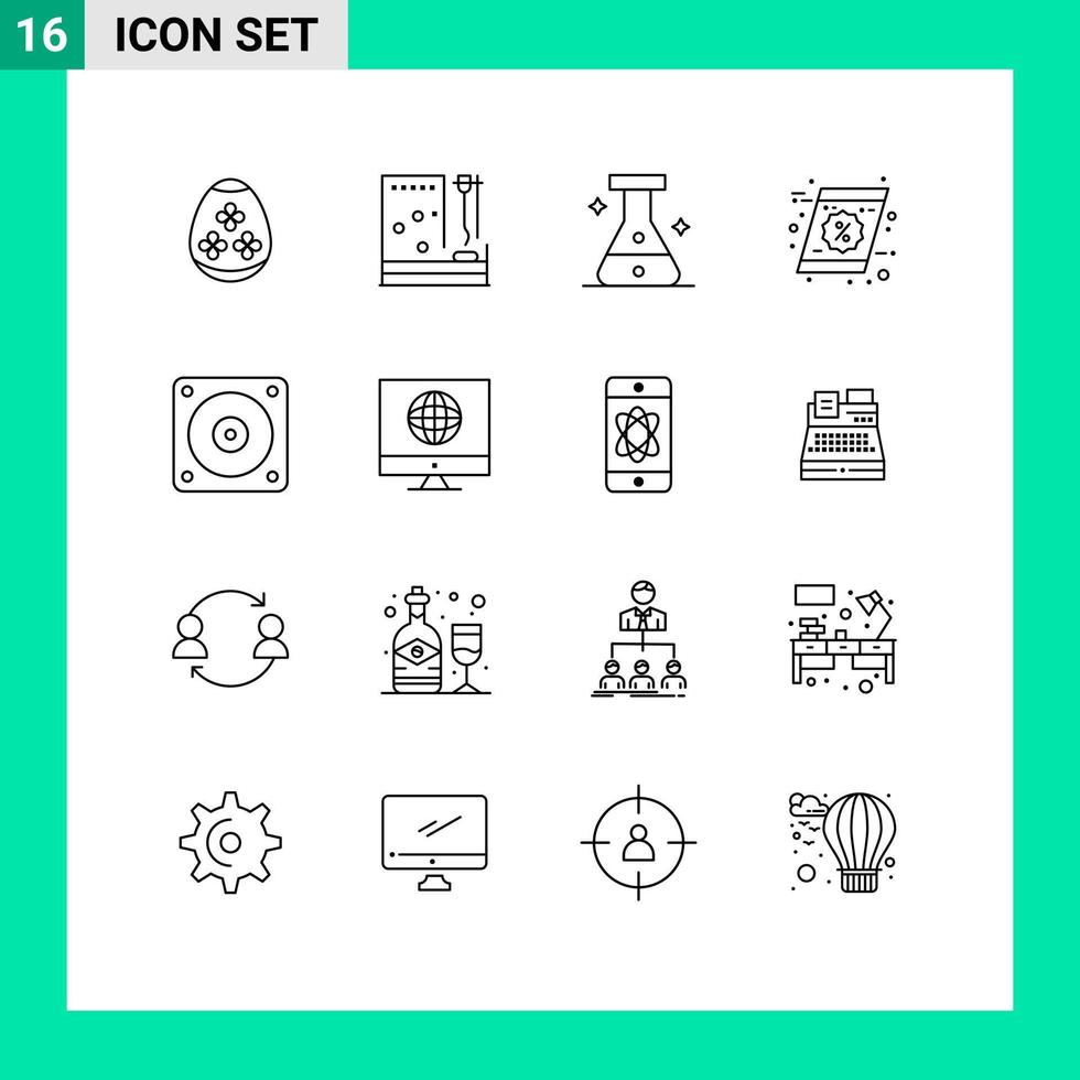 Mobile Interface Outline Set von 16 Piktogrammen von Fan-Shopping-Behandlung Geschenkgutschein editierbaren Vektordesign-Elementen vektor