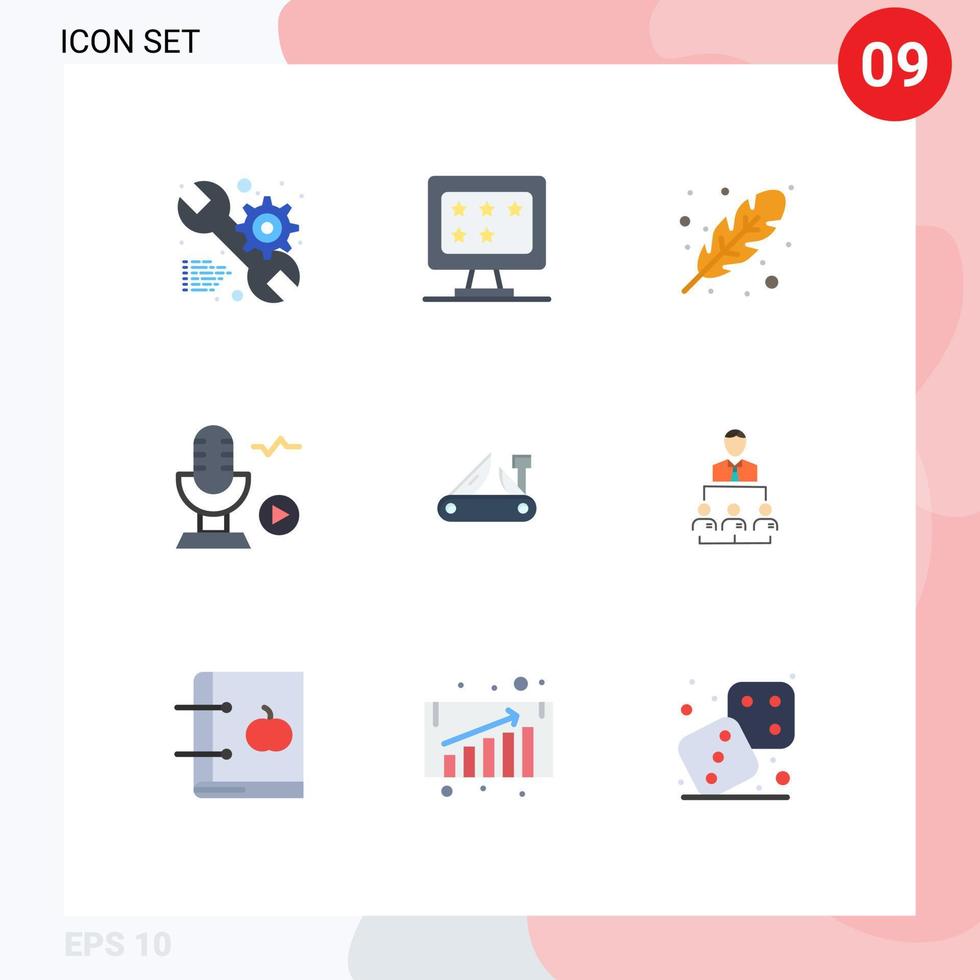 satz von 9 modernen ui-symbolen symbole zeichen für messerstimme herbstlied mikrofon editierbare vektordesignelemente vektor
