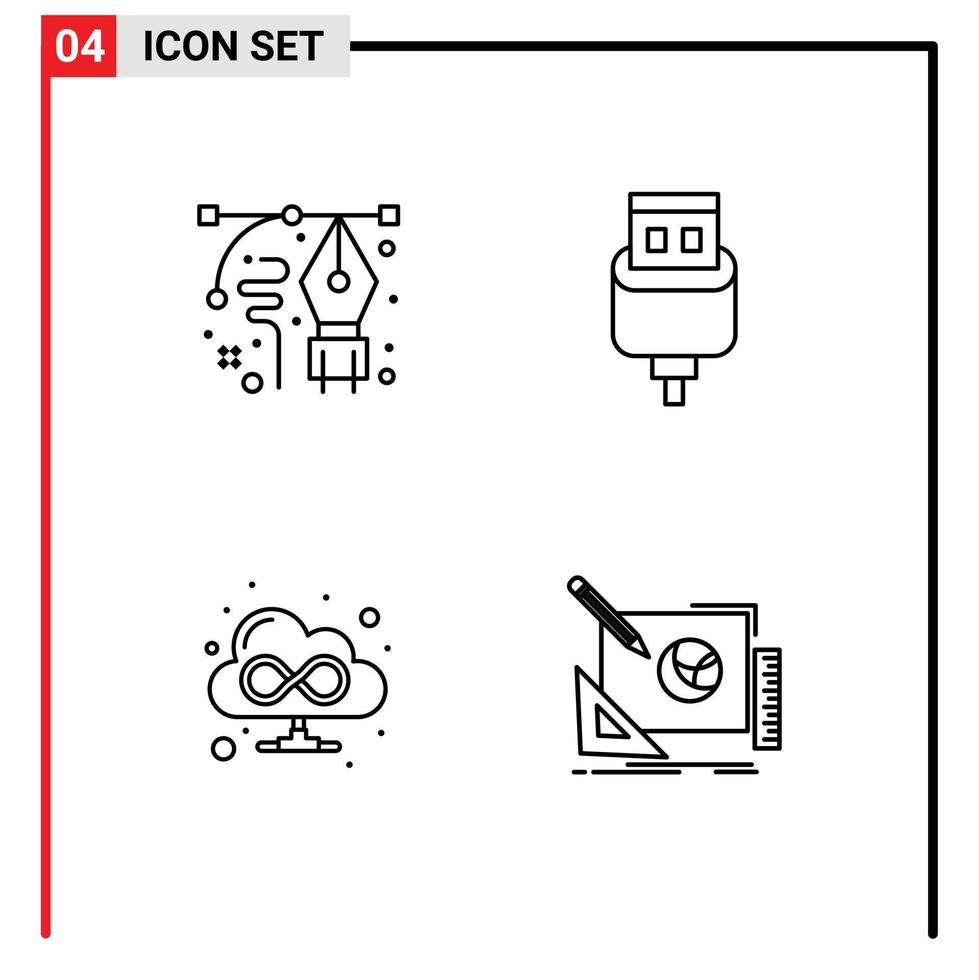 packa av 4 kreativ fylld linje platt färger av konst browser penna avgift webb redigerbar vektor design element