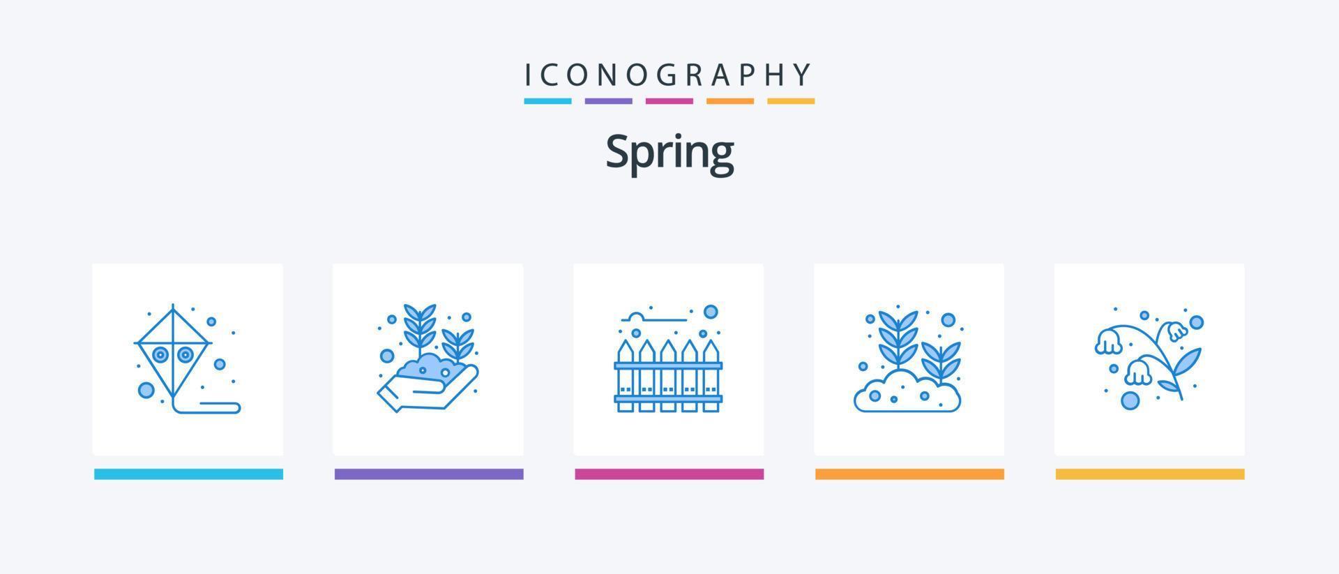 Spring Blue 5 Icon Pack inklusive Garten. Ostern. Zaun. wachsenden Samen. Blatt. kreatives Symboldesign vektor