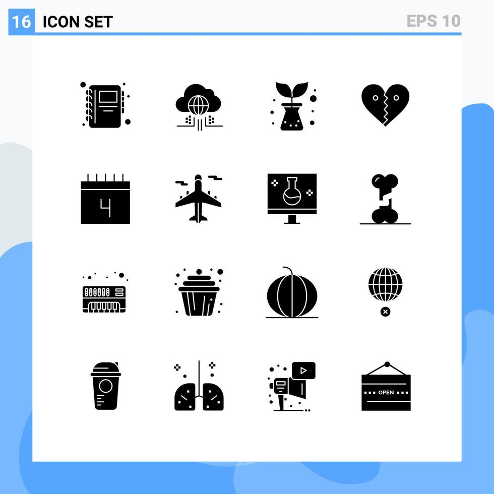 uppsättning av 16 modern ui ikoner symboler tecken för schema kalender natur bruten tycka om redigerbar vektor design element