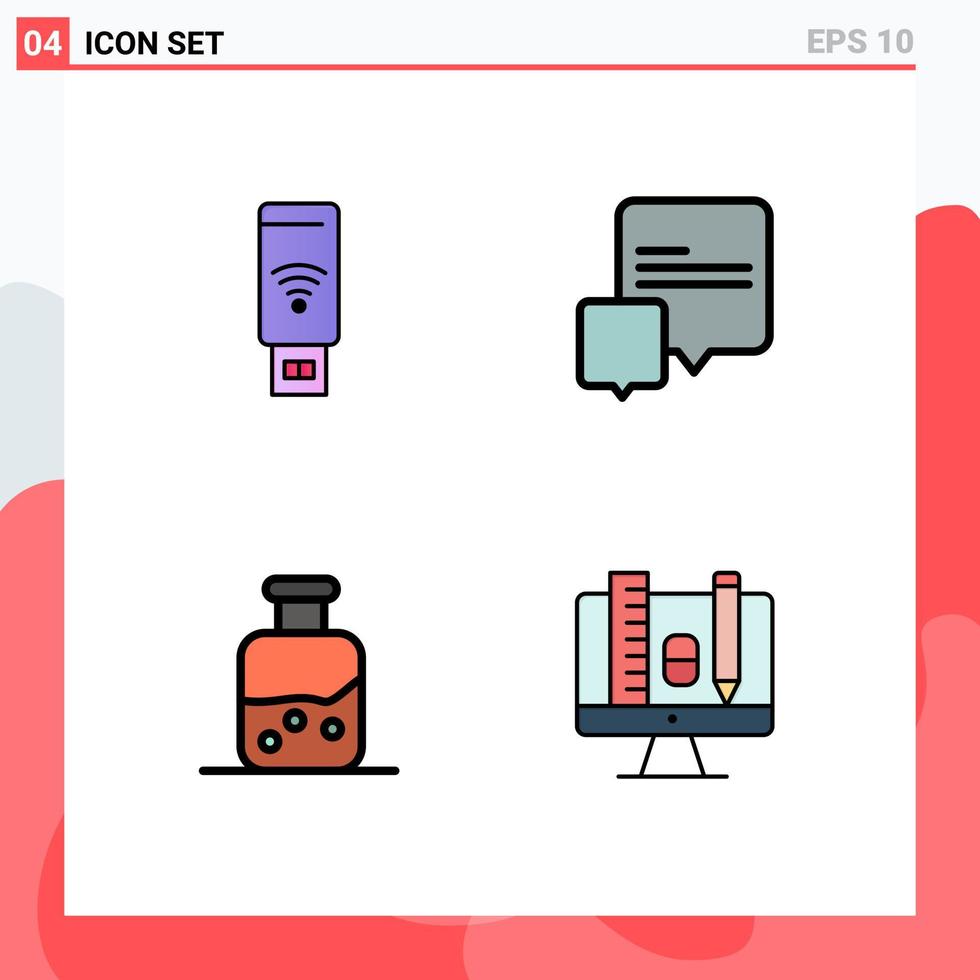 uppsättning av 4 modern ui ikoner symboler tecken för uSB vetenskap signal meddelanden dator redigerbar vektor design element