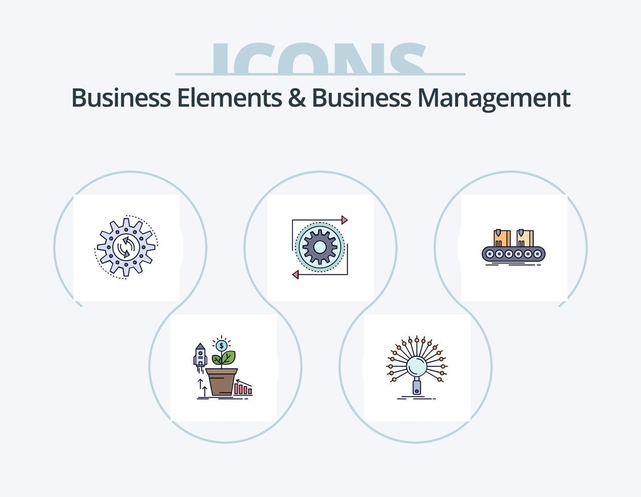 företag element och företag managment linje fylld ikon packa 5 ikon design. databas. kombination. schema. sida. fil vektor