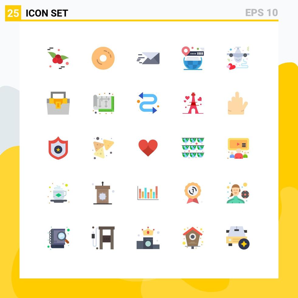 uppsättning av 25 modern ui ikoner symboler tecken för flyg hemsida e-post klot stift redigerbar vektor design element