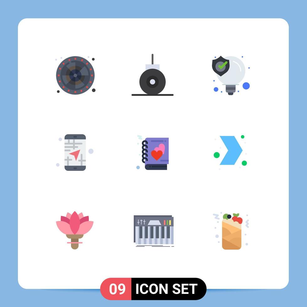 moderner satz von 9 flachen farben piktogramm der liebe reise seo richtung app editierbare vektordesignelemente vektor