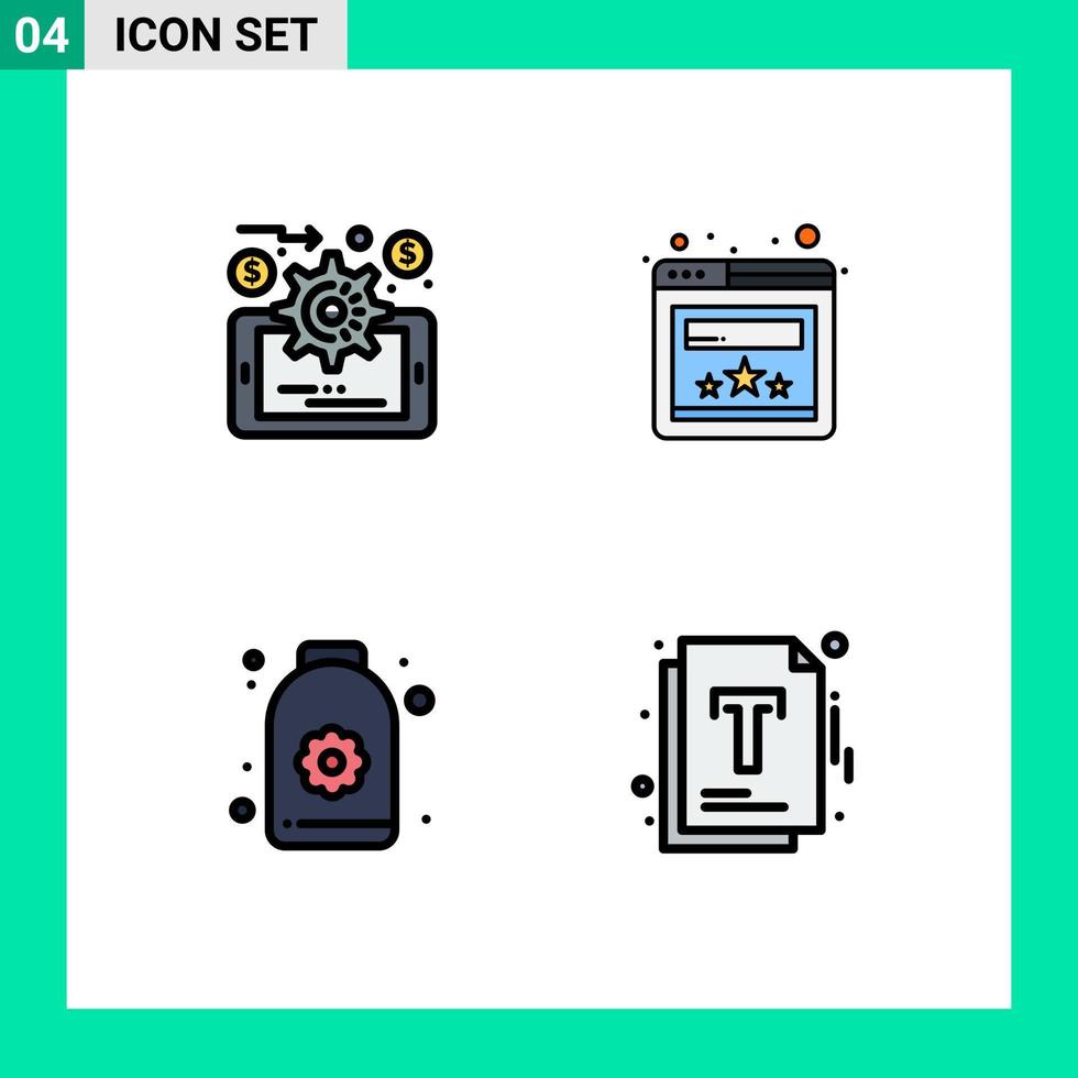 satz von 4 modernen ui-symbolen symbole zeichen für analysen blumenbrowser flaschendatei editierbare vektordesignelemente vektor