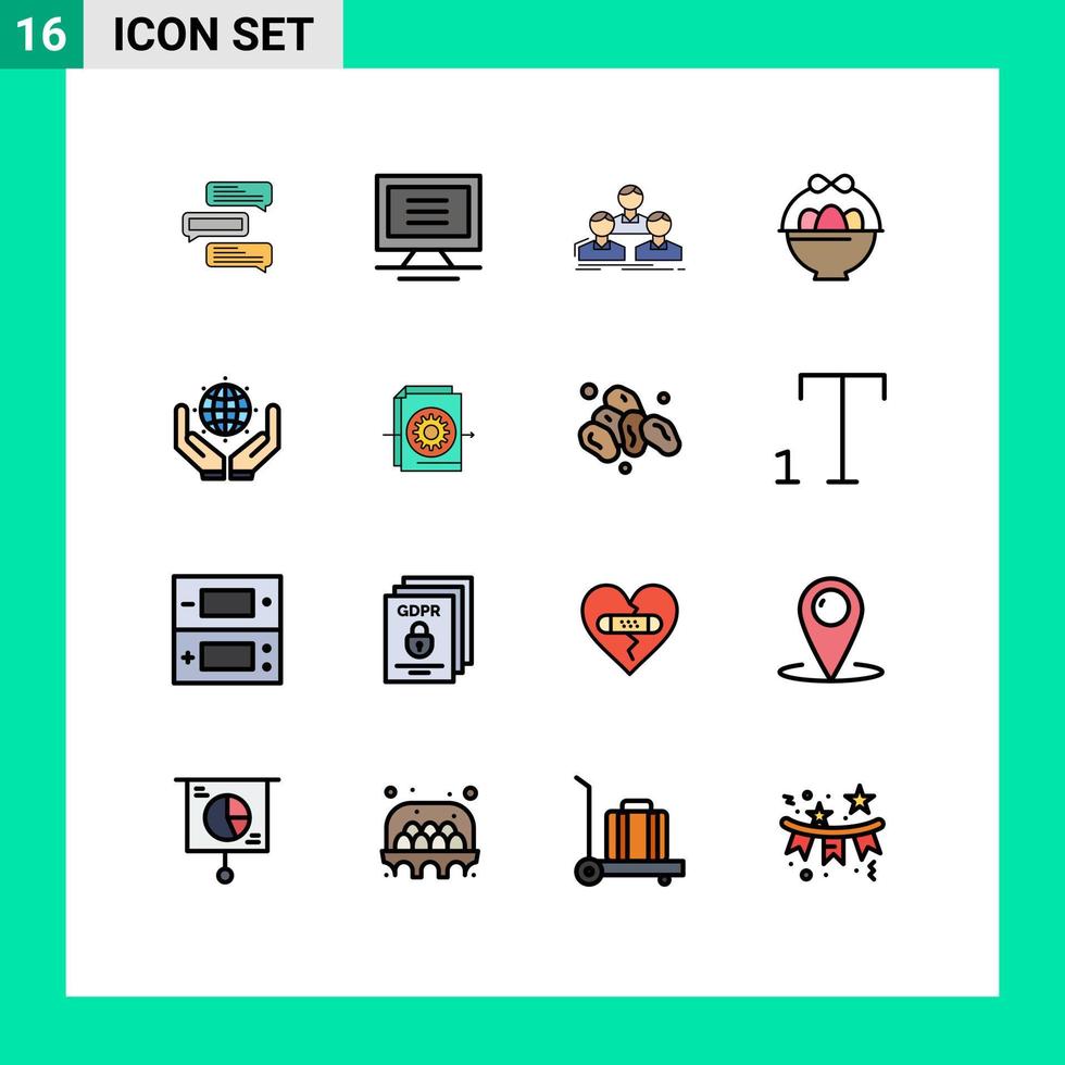 16 platt Färg fylld linje begrepp för webbplatser mobil och appar skydda påsk företag ägg team redigerbar kreativ vektor design element