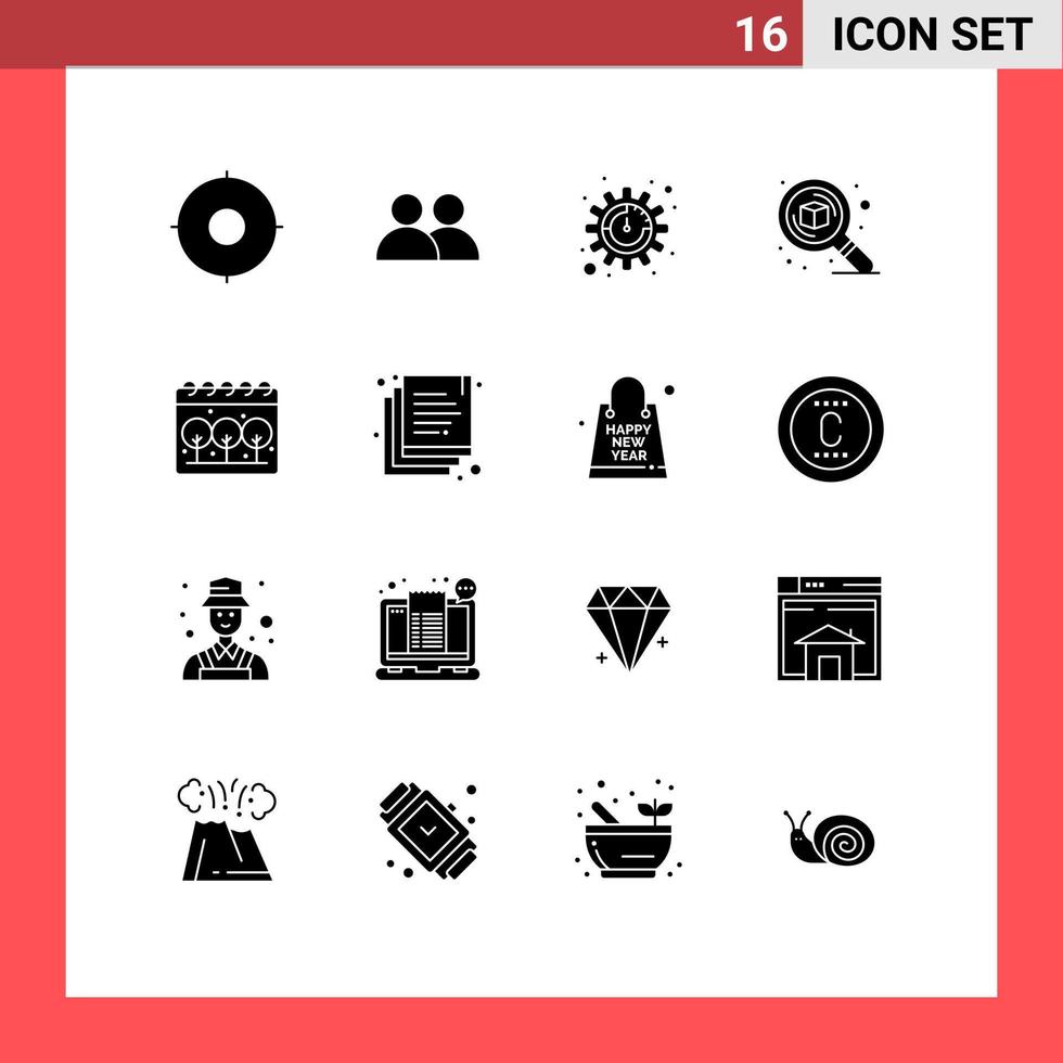 grupp av 16 fast glyfer tecken och symboler för kalander zoom produktivitet tänkande detalj redigerbar vektor design element