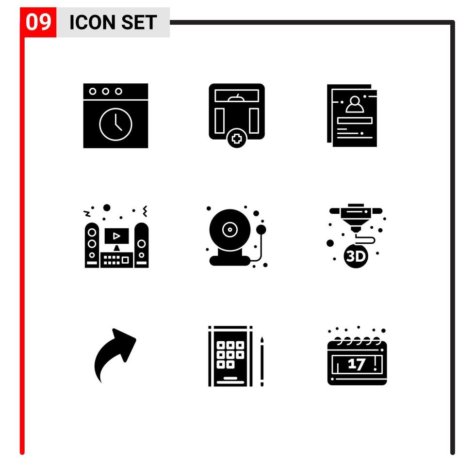 moderner Satz von 9 soliden Glyphen und Symbolen wie Schulton Schullautsprecher Multimedia-bearbeitbare Vektordesignelemente vektor
