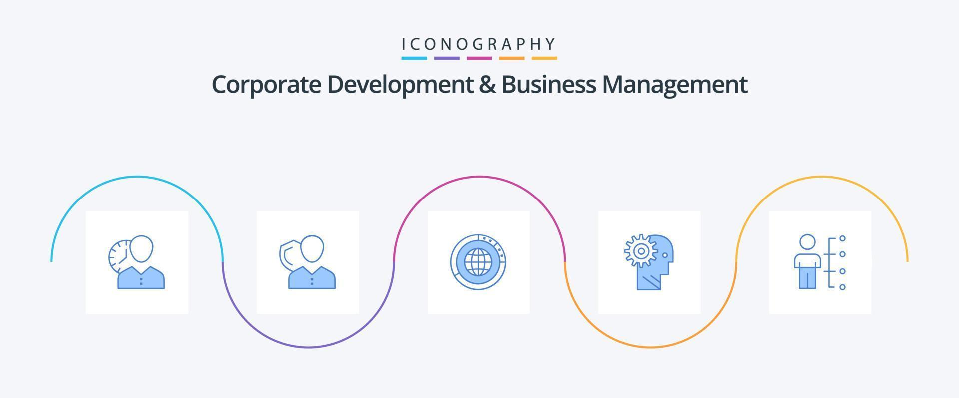 Unternehmensentwicklung und Unternehmensführung Blue 5 Icon Pack einschließlich global. Verwaltung. Sicherheit. Schild. persönlich vektor
