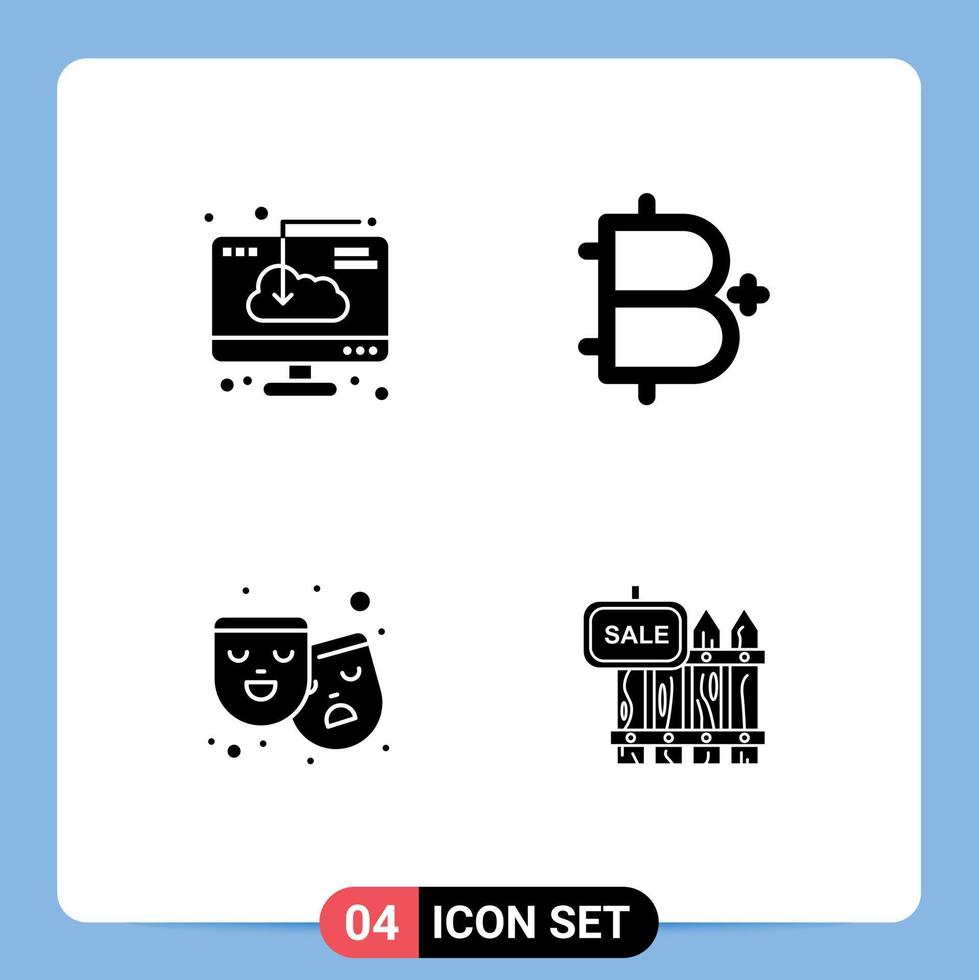 4 universelle solide Glyphenzeichen Symbole der Wolke plus bearbeitbare Vektordesignelemente für Bitcoin-Theater vektor