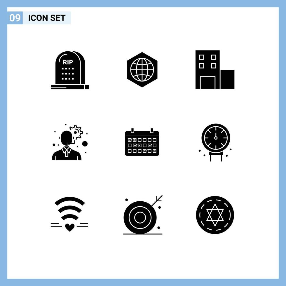 modern uppsättning av 9 fast glyfer pictograph av fjäll kalender internet förvaltning kund service redigerbar vektor design element