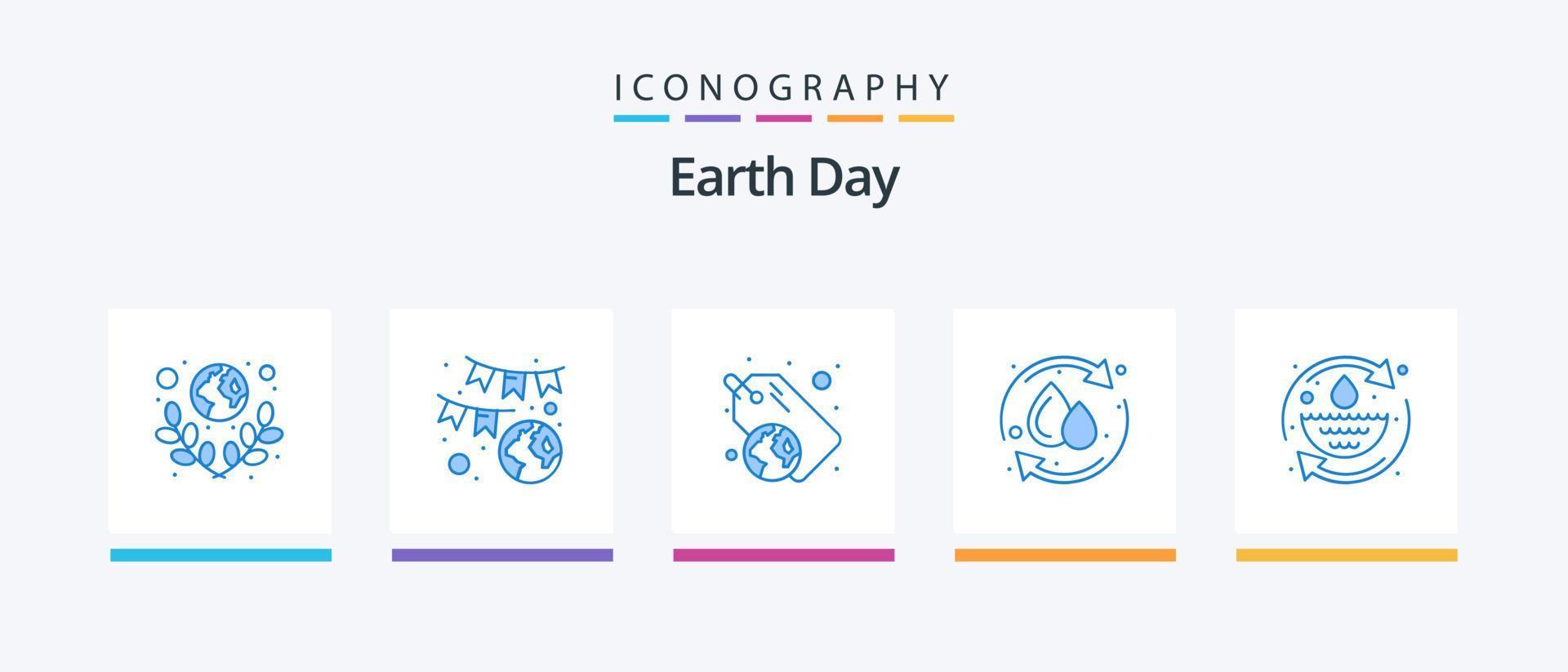 Earth Day Blue 5 Icon Pack inklusive Wassertropfen. recyceln. grün. Ökologie. recyceln. kreatives Symboldesign vektor