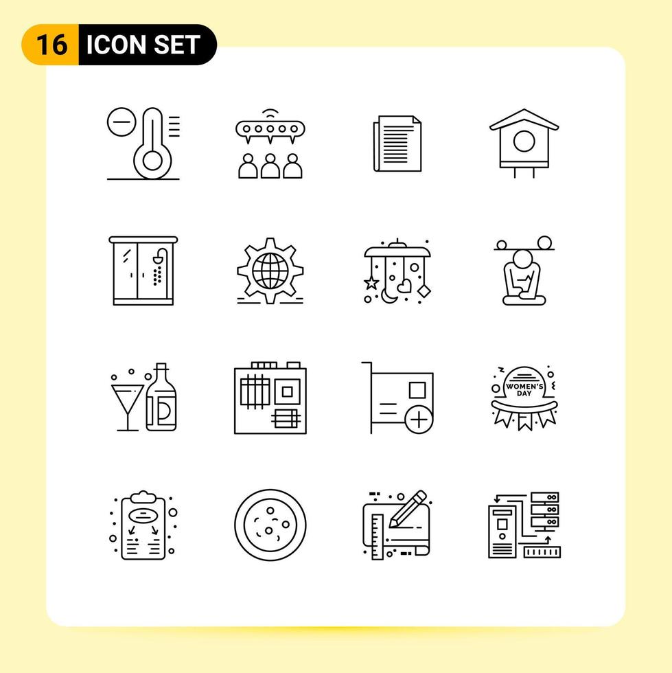uppsättning av 16 modern ui ikoner symboler tecken för badrum Hem notera vår fågel redigerbar vektor design element