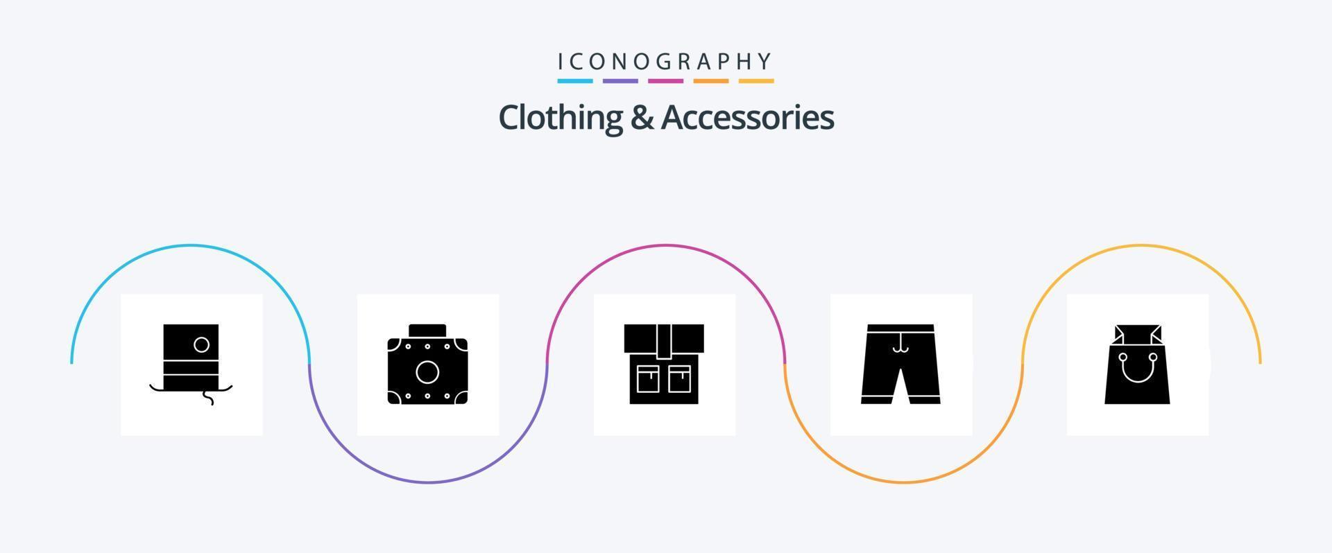 Kläder och Tillbehör glyf 5 ikon packa Inklusive . affär. mode. väska. klänning vektor