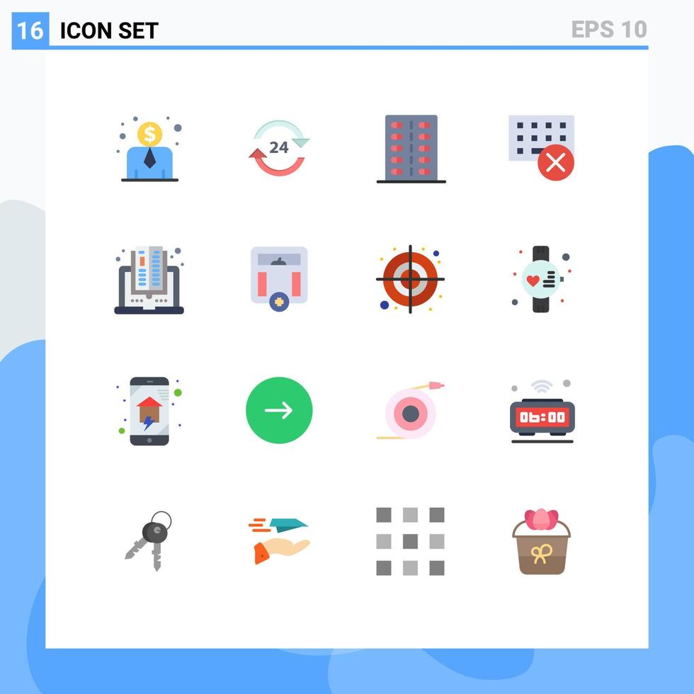 Gruppe von 16 modernen flachen Farben, die für Tastaturgeräte, Krankheitsgeräte, Gesundheit, editierbares Paket kreativer Vektordesignelemente festgelegt wurden vektor