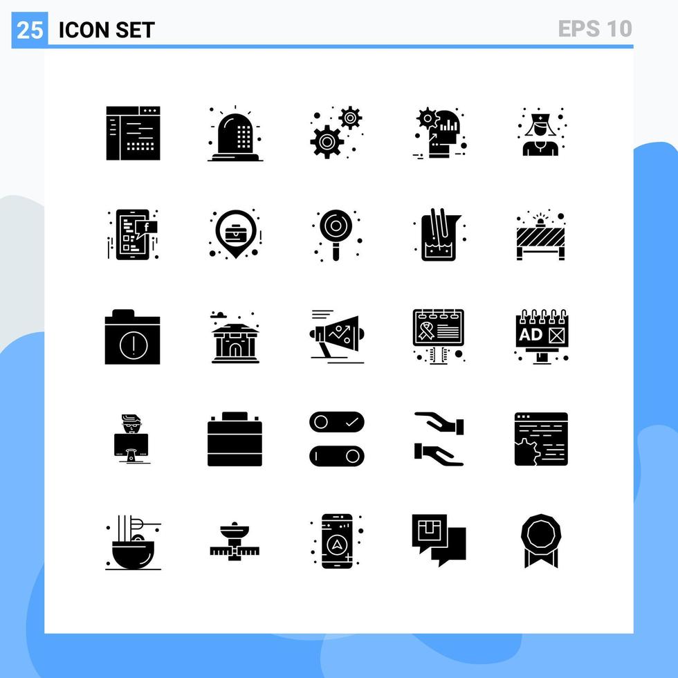 uppsättning av 25 vektor fast glyfer på rutnät för produktivitet sinne form huvud inställningar redigerbar vektor design element
