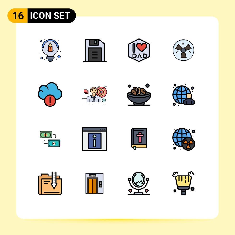 Benutzeroberflächenpaket mit 16 einfachen, flachen, farbgefüllten Linien von Zieldaten Vätertag Cloud-Fan editierbare kreative Vektordesign-Elemente vektor