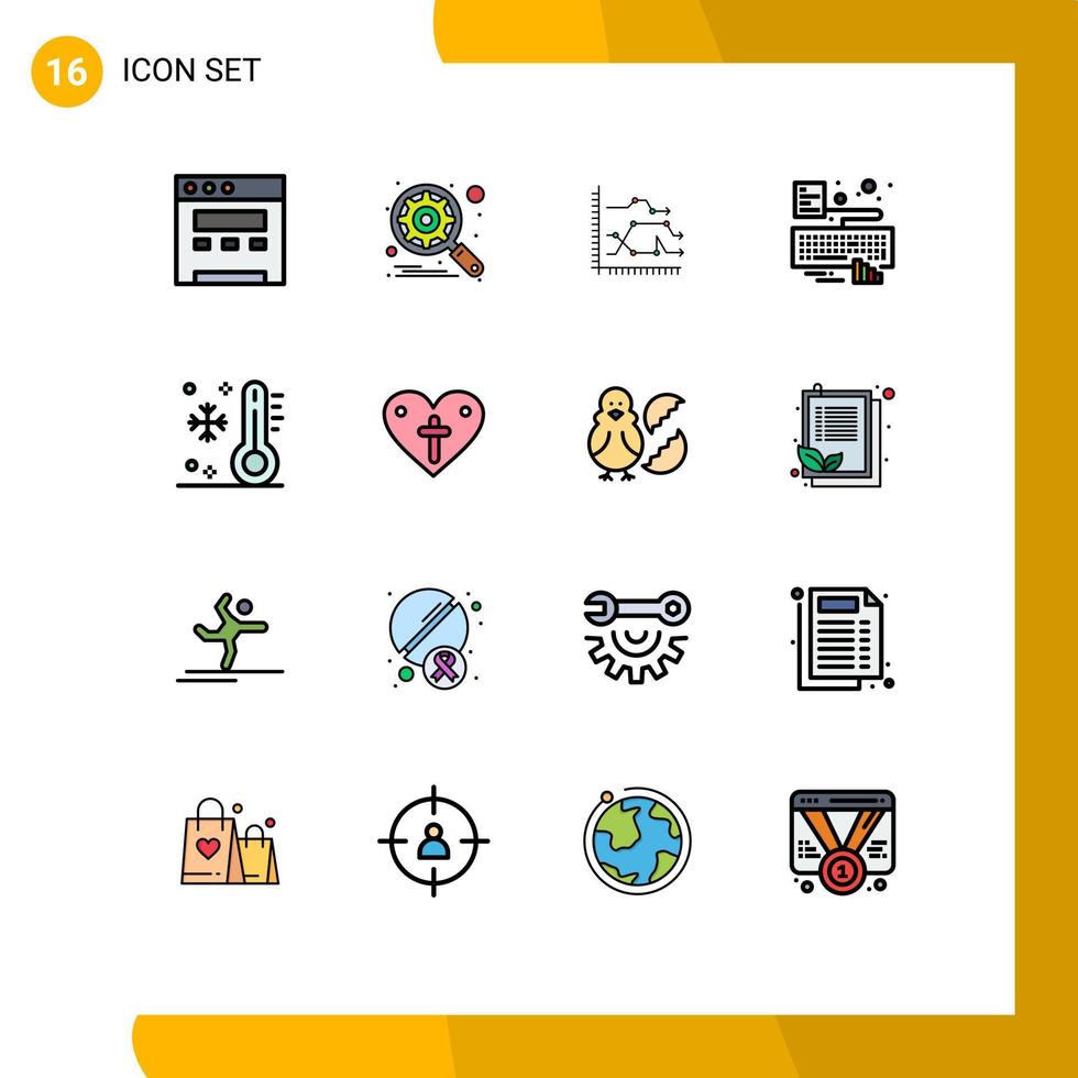 16 universelle, flache, farbgefüllte Linien für Web- und mobile Anwendungen, niedrig angebrachte Diagramme, handbearbeitbare, kreative Vektordesign-Elemente vektor