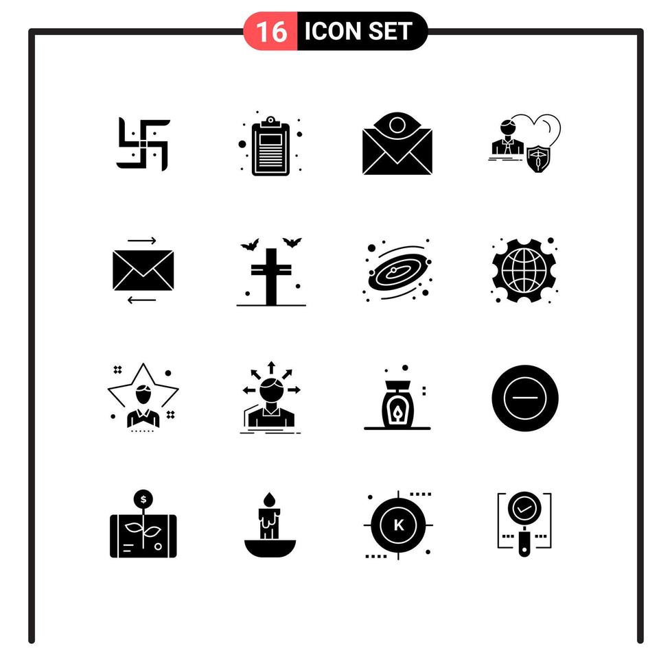 uppsättning av 16 modern ui ikoner symboler tecken för skydda familj testa försäkring e-post redigerbar vektor design element