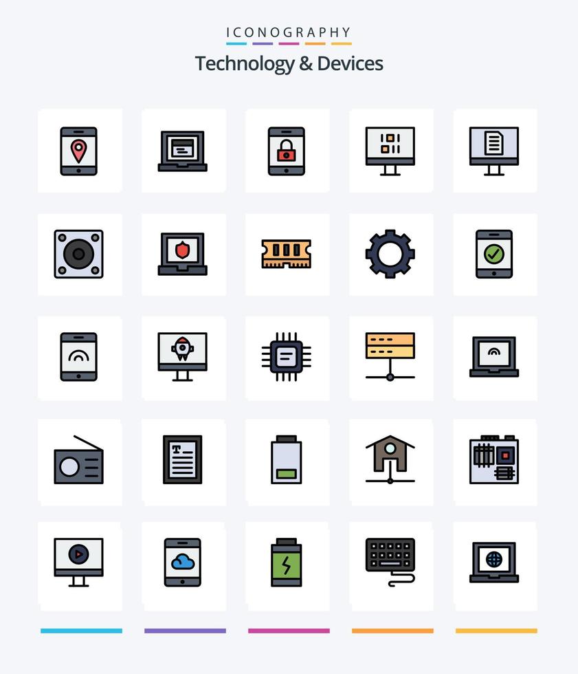 kreativ enheter 25 linje fylld ikon packa sådan som hård disk. enheter. mobil. kontor. dator vektor