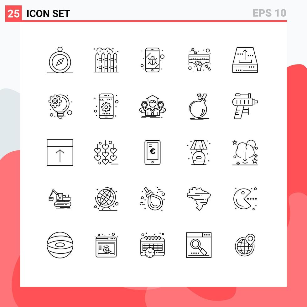 uppsättning av 25 modern ui ikoner symboler tecken för kontor låda säkerhet arkiv trosor redigerbar vektor design element