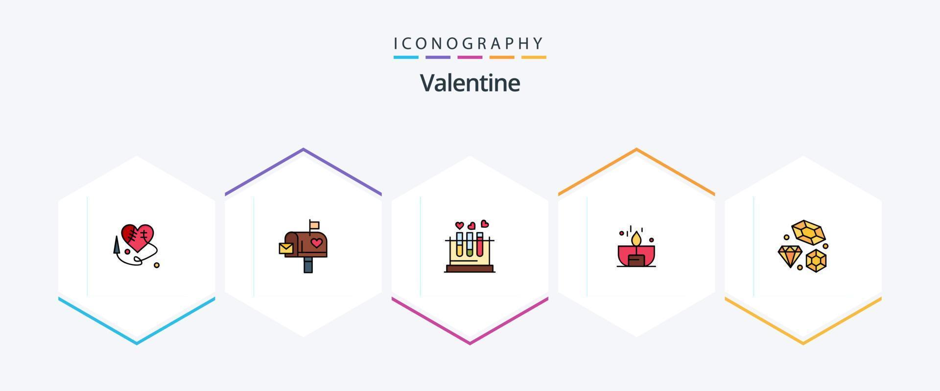 valentine 25 fylld linje ikon packa Inklusive lättare. mörk. brev låda. ljus. hjärta vektor