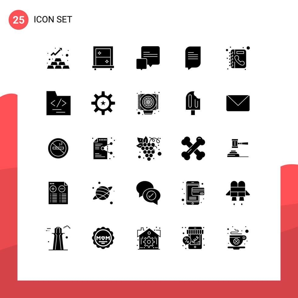 moderner Satz von 25 soliden Glyphen-Piktogrammen von hr-Datei-Gesprächsordner-Telefon-editierbaren Vektordesign-Elementen vektor