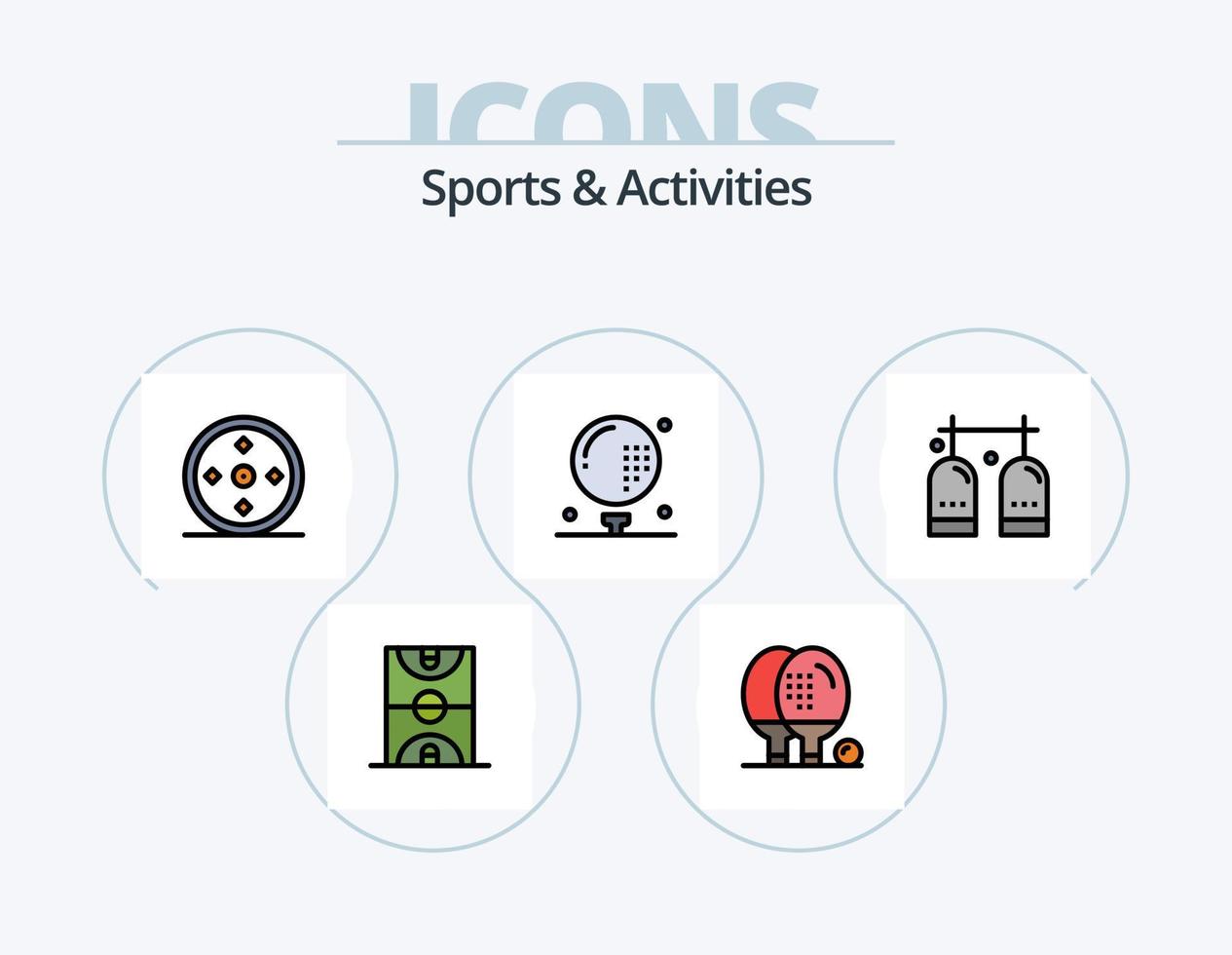 Sport- und Aktivitätslinie gefüllt Icon Pack 5 Icon Design. Golfwagen. Golf. Sauerstoff. Wagen. Spiel vektor