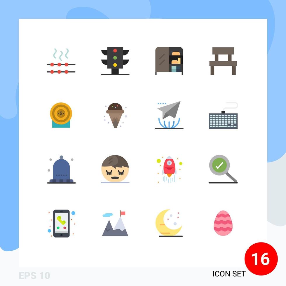 piktogram uppsättning av 16 enkel platt färger av mål pengar garderob mål interiör redigerbar packa av kreativ vektor design element