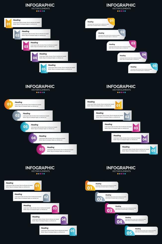 vektor 6 infographics packa presentation glida mall 5 steg cykel diagram och tidslinjer