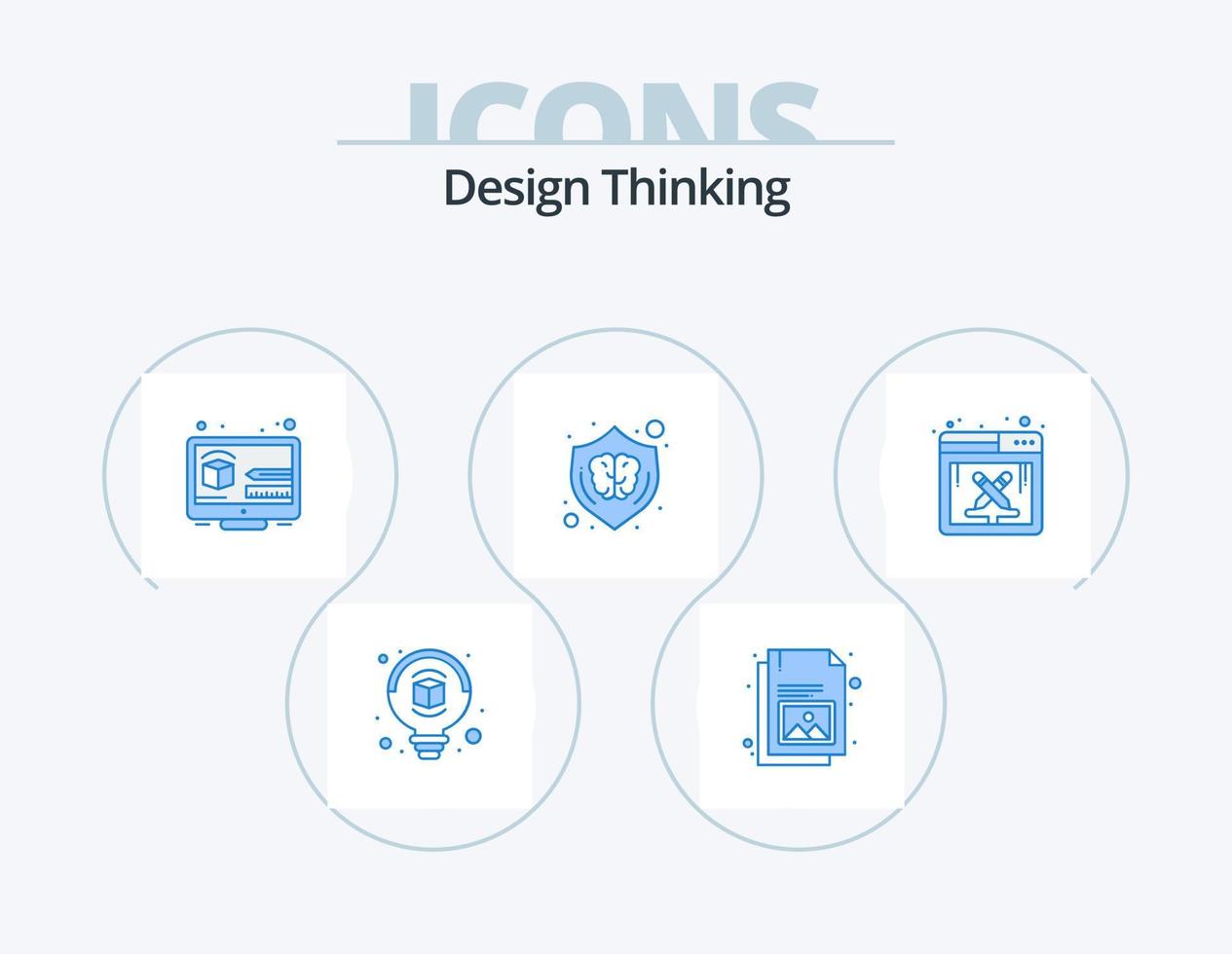 Design Thinking Blue Icon Pack 5 Icon-Design. Design-Arbeit. Gehirn. Design. Schild. Design vektor