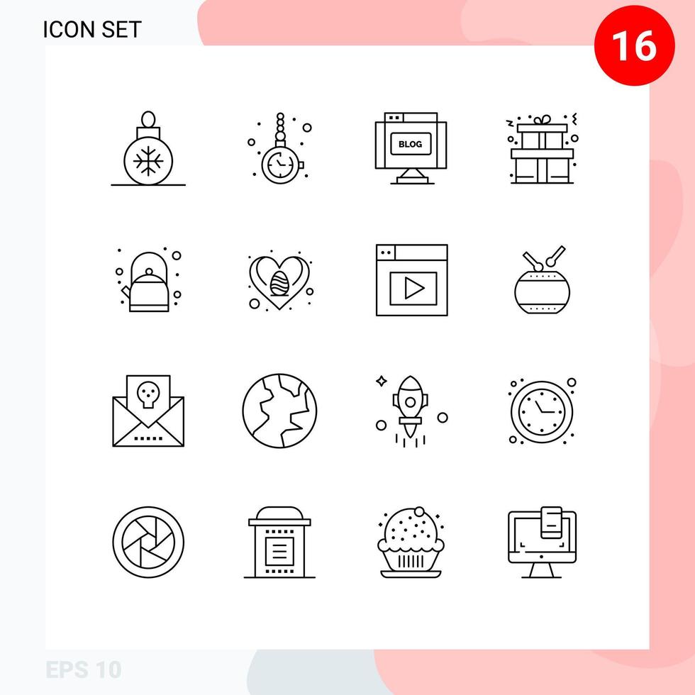piktogram uppsättning av 16 enkel konturer av pott närvarande Kolla på accessorize gåva skriva redigerbar vektor design element