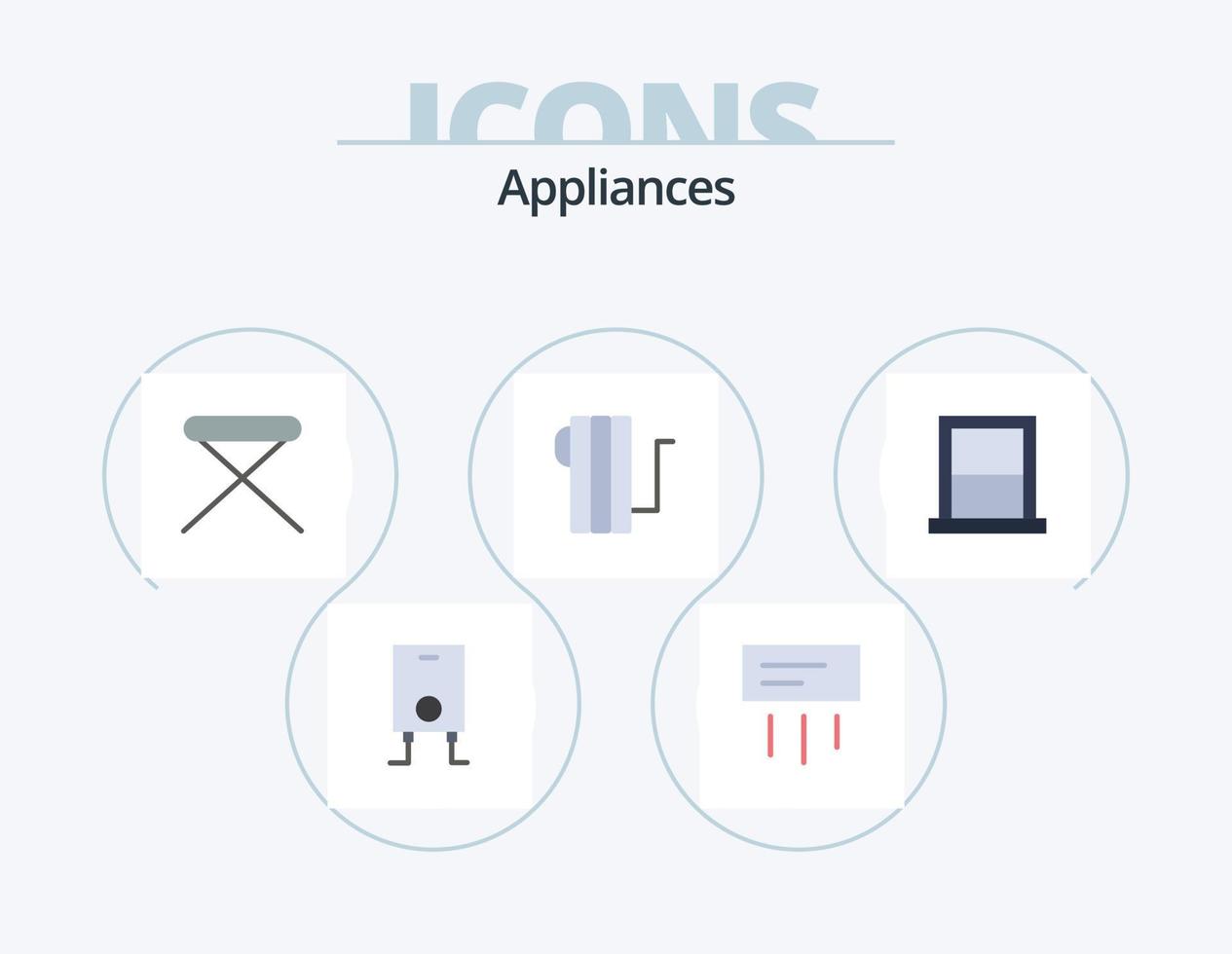 Geräte flach Icon Pack 5 Icon Design. Schlafzimmer. Heizung. Möbel. Wärme. Haushaltsgeräte vektor